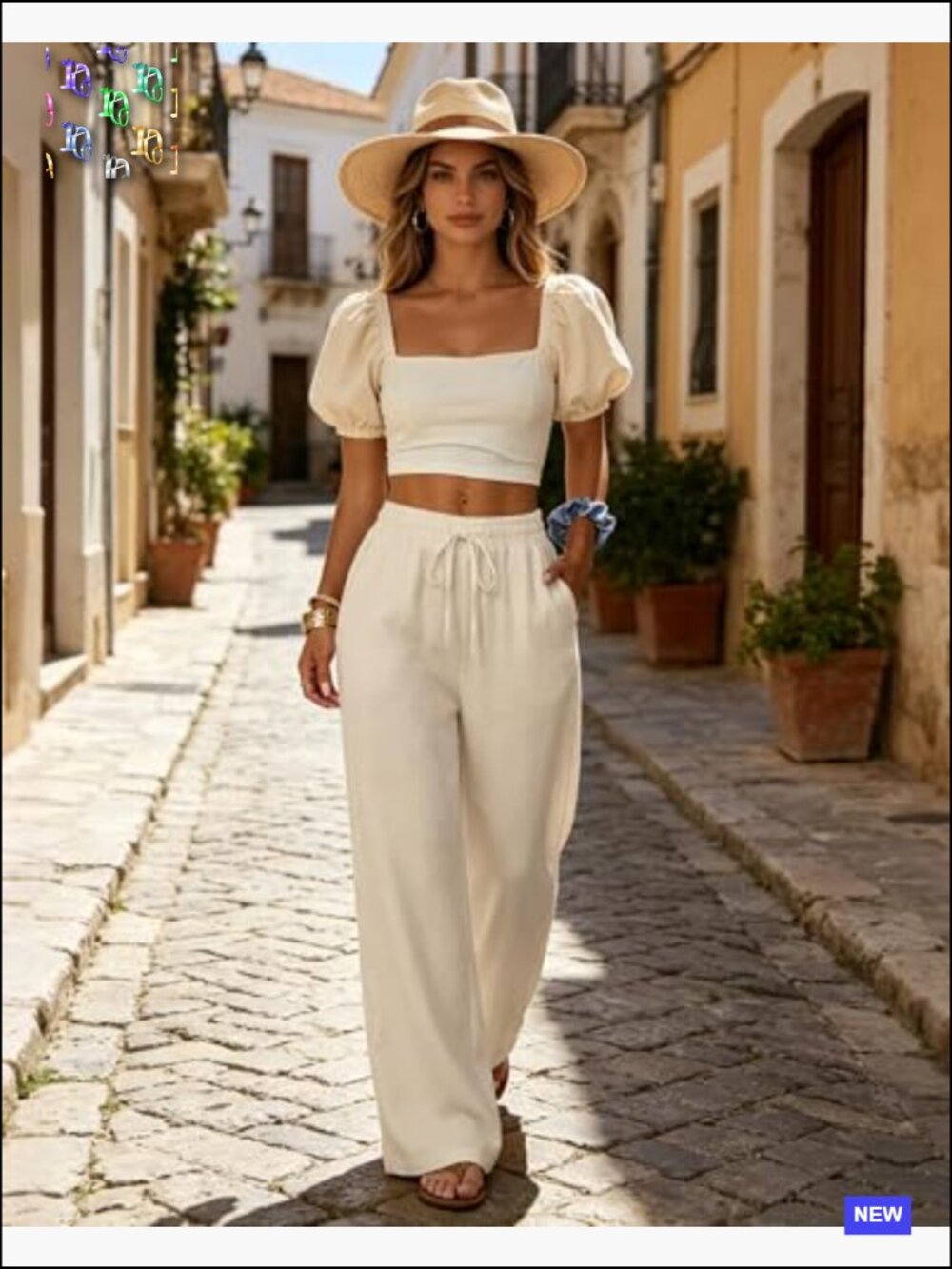 Casual Linen Wide Leg Pants High Waist Palazzo Flowy Drawstring Beach Trousers - Picture 3 of 7